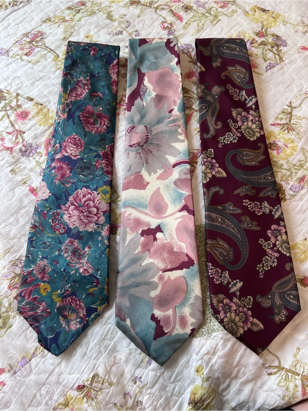 Vintage Silk Tie Lot 3pc Bill Blass Zylos Hanover St Floral Paisley Bundle